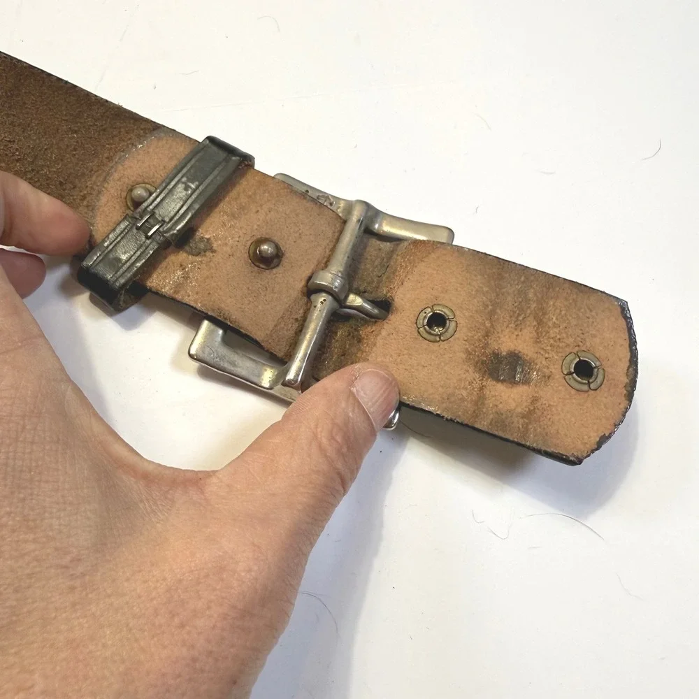 Brookfield Uniforms Mens Leather Belt Brown Silver Square Buckle  1.5in Sz 38